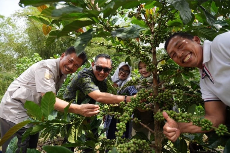 Foto: Wakil Gubernur Kalimantan Timur Seno Aji berkunjung ke Kampung Kopi Luwak di Desa Prangat Baru, Kecamatan Marangkayu, Kabupaten Kutai Kartanegara. 
