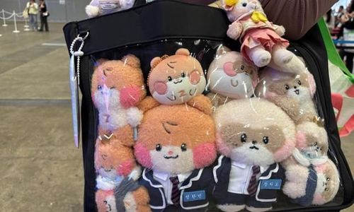 Seorang penggemar yang menghadiri “KCON Japan 2025” memamerkan tas "itabaggu" miliknya yang dihiasi boneka karakter anggota ZEROBASEONE.