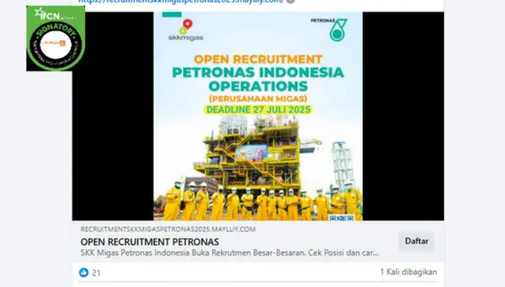 Hoaks: Link Pendaftaran Rekrutmen SKK Migas dan Petronas Indonesia