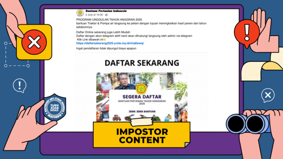 Hoaks: Tautan Pendaftaran Bantuan Traktor dan Pompa Air