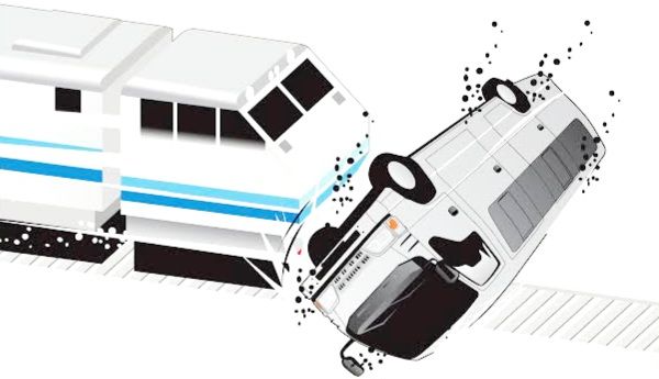Ilustrasi kereta api menabrak minibus