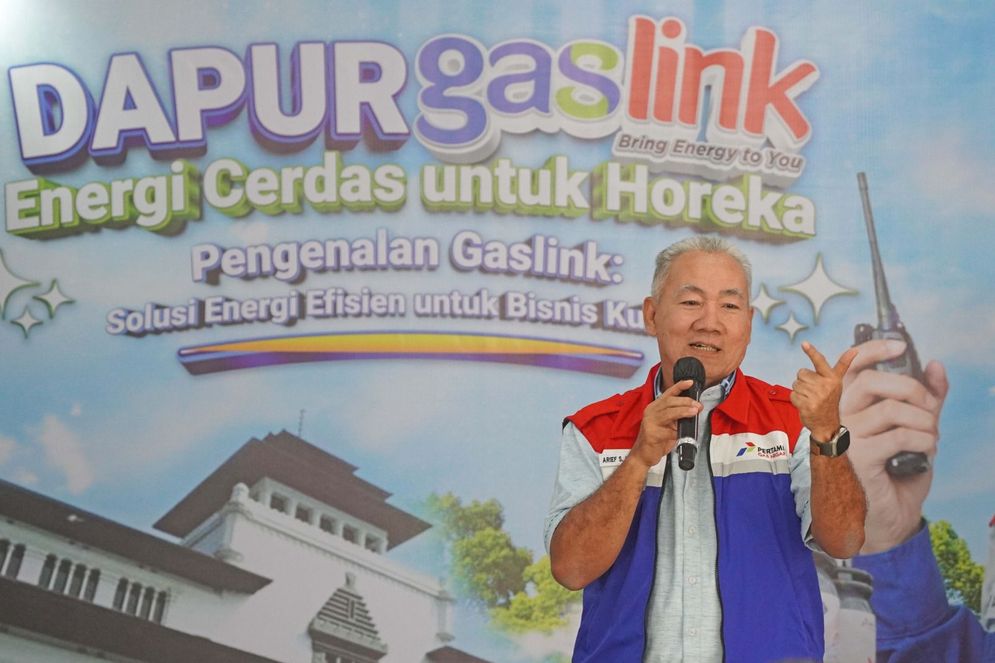 Direktur Utama PGN Arief S. Handoko dalam kegiatan Dapur Gaslink: Energi Cerdas untuk Horekadan ground breaking pembangunan LNG HUB di Kebonwaru, Bandung, (5/8/2025).