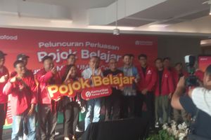 Konferensi pers perluasan program Pojok Belajar GoFood, Jakarta, Jumat, 8 Agustus 2025.