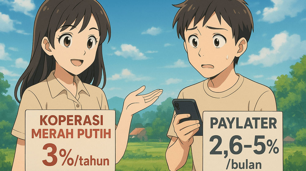 Ilustrasi perbandingan bunga koperasi merah putih dan paylater