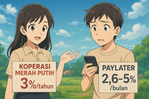 Ilustrasi perbandingan bunga koperasi merah putih dan paylater