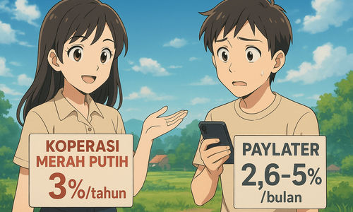 Ilustrasi perbandingan bunga koperasi merah putih dan paylater