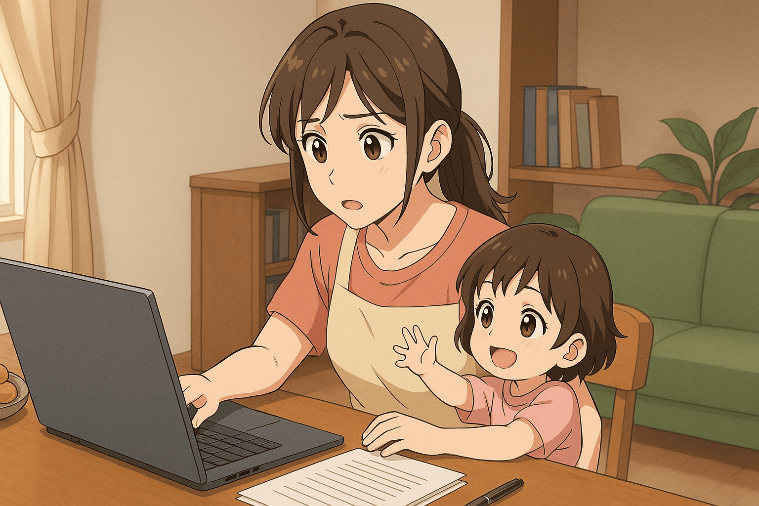 Ilustasi ibu berbisnis sambil mengasuh anak.png