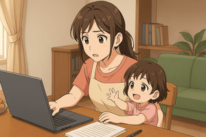 Ilustasi ibu berbisnis sambil mengasuh anak.png