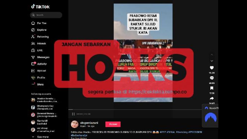 Hoaks: Presiden Prabowo Resmi Membubarkan DPR