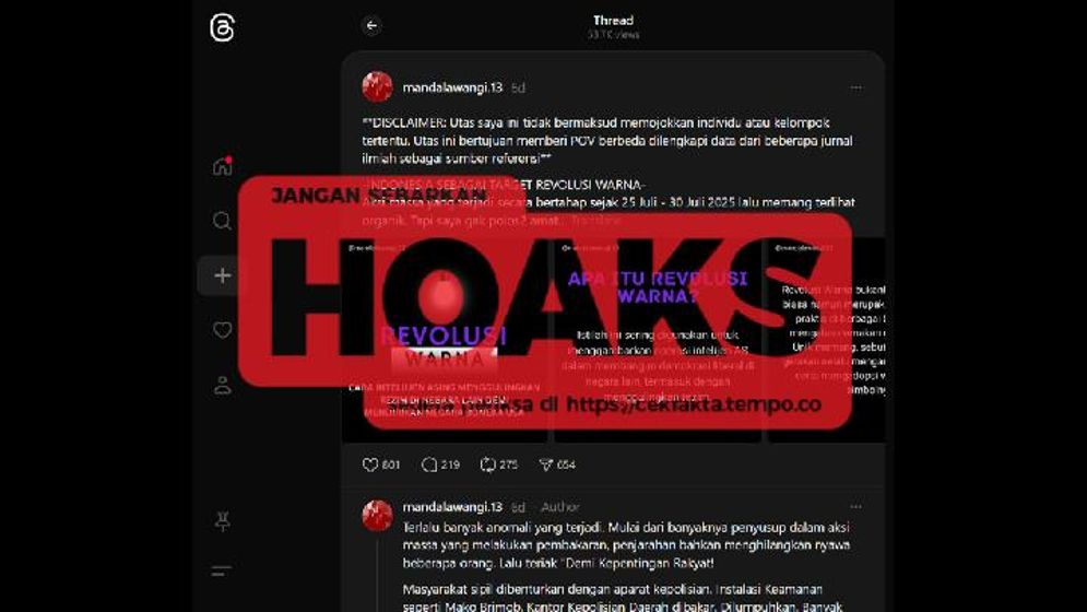 Hoaks: Indonesia jadi Target Revolusi Warna lewat Demonstrasi Agustus 2025, Simak Penelusurannya