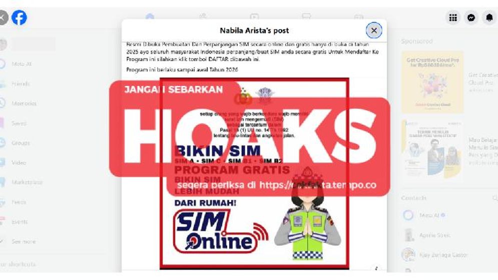 Hoaks: Tautan Pendaftaran dan Perpanjangan SIM Online Gratis