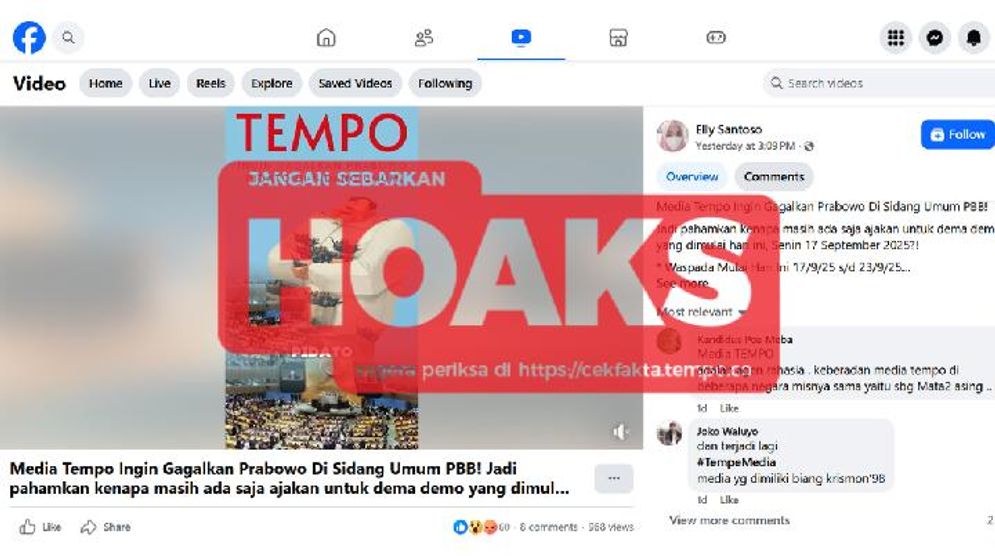 Hoaks: Tempo Berencana Gagalkan Prabowo Tampil di Sidang Umum PBB,  Cek Faktanya Yuk!
