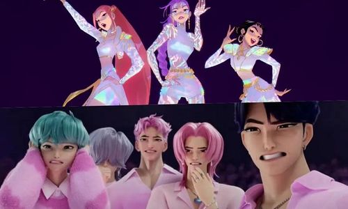 HUNTR/X dan Saja Boys dalam KPop Demon Hunters.