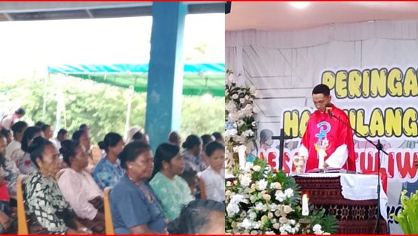 Desa Watuliwung Rayakan HUT ke-57: Meski Hujan Deras Warga Tetap Penuhi Halaman Desa Ikut Misa Syukur