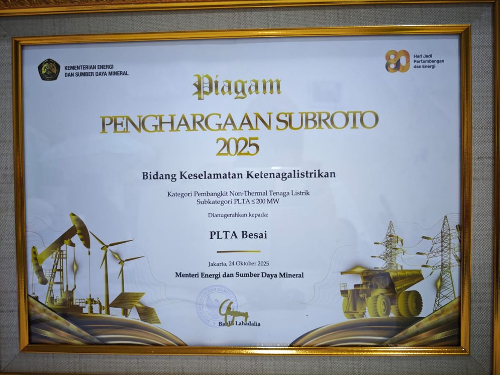 PLTA Way Besai Raih Penghargaan Subroto Award 2025 Bidang Keselamatan Ketenagalistrikan