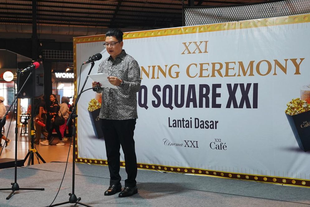 Direktur Utama Q Square Lifestyle Park Bogor Sung Ta Chuan menyampaikan kata sambutan pada  seremoni pembukaan Q Square Cinema XXI, Kamis (27/11).  Kehadiran Cinema XXI sebagai jaringan bioskop terbesar di Indonesia ini semakin mengoptimalkan fasilitas hiburan Q Square dan memperkuat posisinya sebagai One Stop Lifestyle Destination bagi masyarakat Bogor dan sekitarnya.