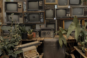 Berbagai tanaman seperti sukulen dan kaktus dipadukan dengan aneka benda antik, mulai dari telepon dan mesin ketik lawas hingga televisi bekas di sudut Retrorika.