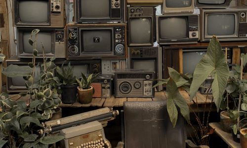 Berbagai tanaman seperti sukulen dan kaktus dipadukan dengan aneka benda antik, mulai dari telepon dan mesin ketik lawas hingga televisi bekas di sudut Retrorika.