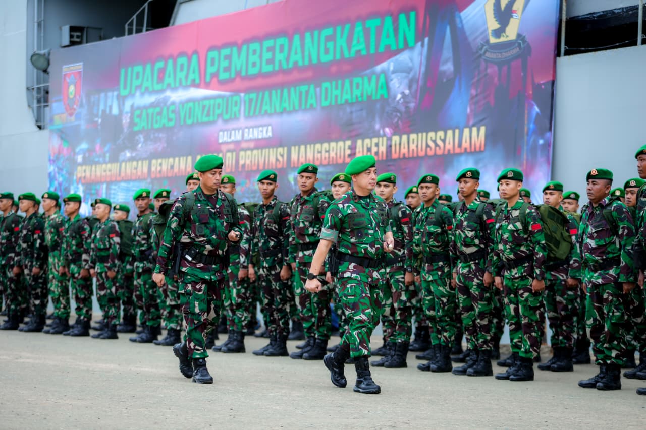 Satgas Yonzipur 17 Diberangkatkan ke Aceh