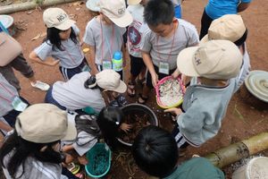 Anan-anak belajar di Kebun Kumara.