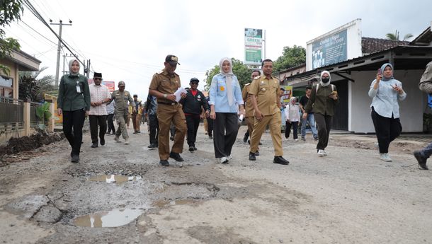 Wagub Jihan Tinjau Perbaikan Jalan Pringsewu