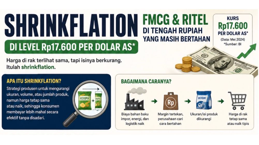 Nilai Tukar yang terus melemah terhadap dolar AS diperkirakan dapat memicu Emiten FMCG dan Ritel melakukan Shringkflation, mengurangi ukuran, ukuran dan berat namun harga tetap sama.