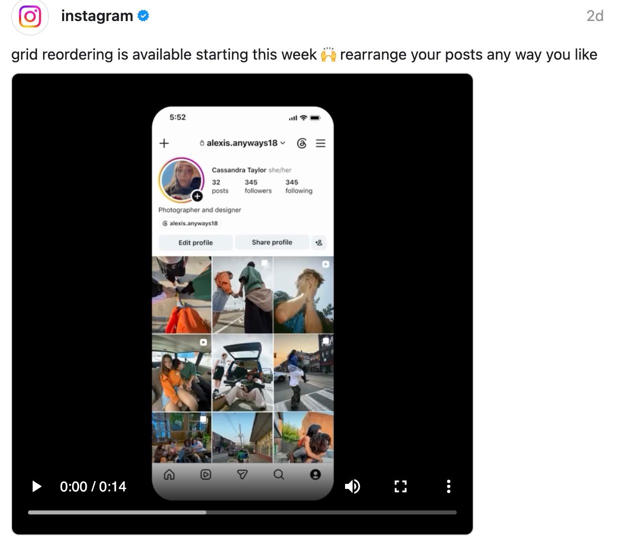 Cara Mengatur Ulang Grid Profil Instagram di Fitur Reorder Grid, Praktis!