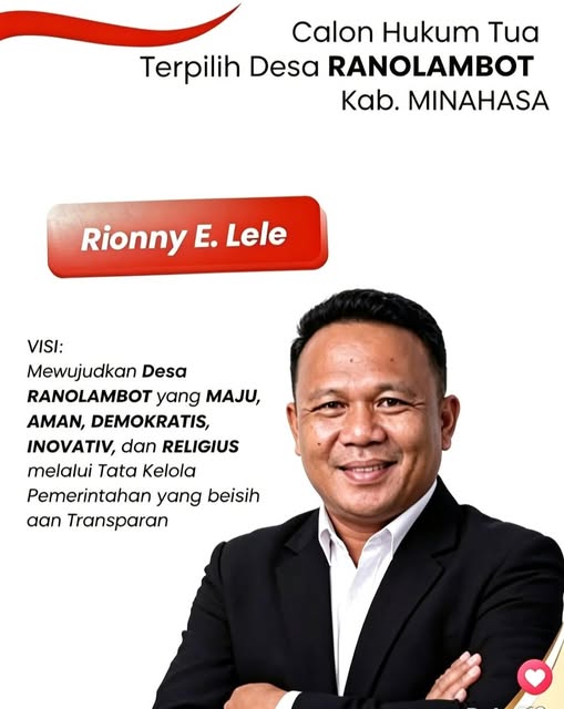 Rionny Lele, Calon Hukum Tua Desa Ranolambot terpilih. 