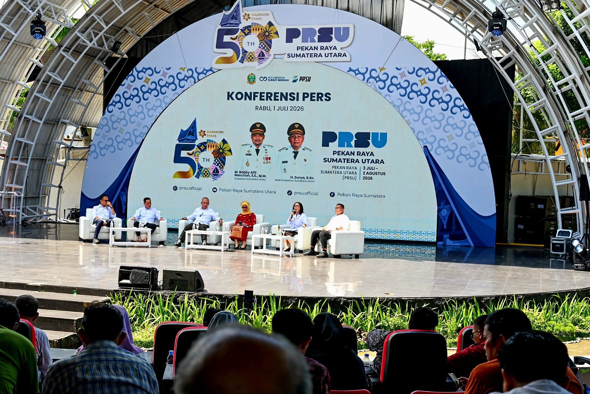 Temu pers bersama panitia penyelenggara PRSU 2026 di panggung keong taman budaya