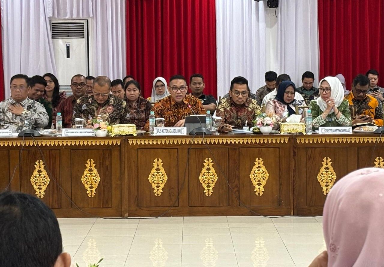 Kepala Kantor BPJS Ketenagakerjaan Wilayah Kalimantan, Faizal Rachman, dalam kunjungan kerja spesifik Komisi IX DPR RI mengenai optimalisasi kepesertaan BPJS Ketenagakerjaan di Auditorium Balai Kota Balikpapan, Rabu (8/7/2026)