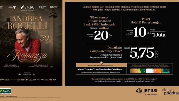 Bank SMBC Indonesia Tawarkan Diskon dan Hospitality Konser Andrea Bocelli