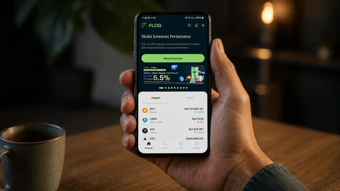 Ilustrasi FLOQ, platform jual-beli aset kripto Bitcoin yang banyak diminati oleh investor di Indonesia.