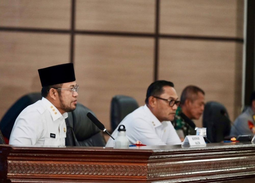 Rapat Forum Koordinasi Pimpinan Daerah (Forkopimda) Provinsi Kaltim 2026 di Aula Makodam VI Mulawarman, Rabu (7/10/2026).