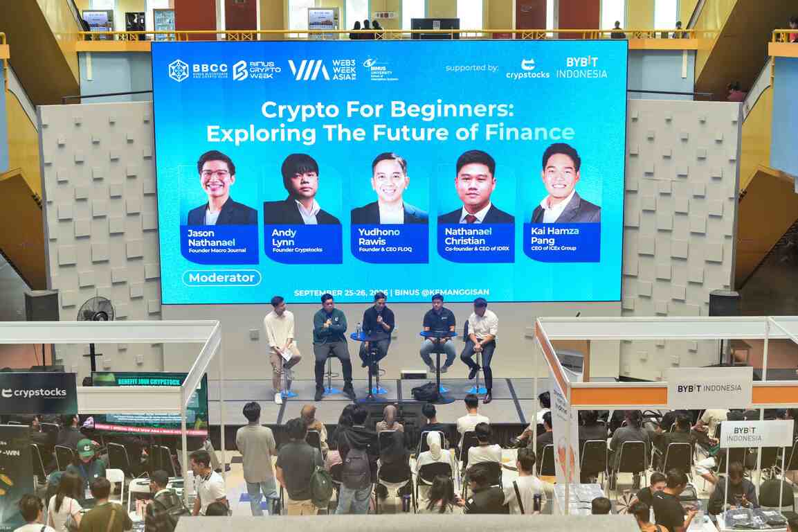 Diskusi melihat potensi industri kripto Indonesia di masa depan di acara BINUS Crypto Week 2026, pada 25 September 2026
